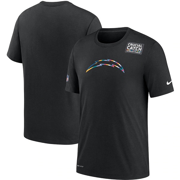 Men's Los Angeles Chargers 2020 Black Sideline Crucial Catch Performance T-Shirt